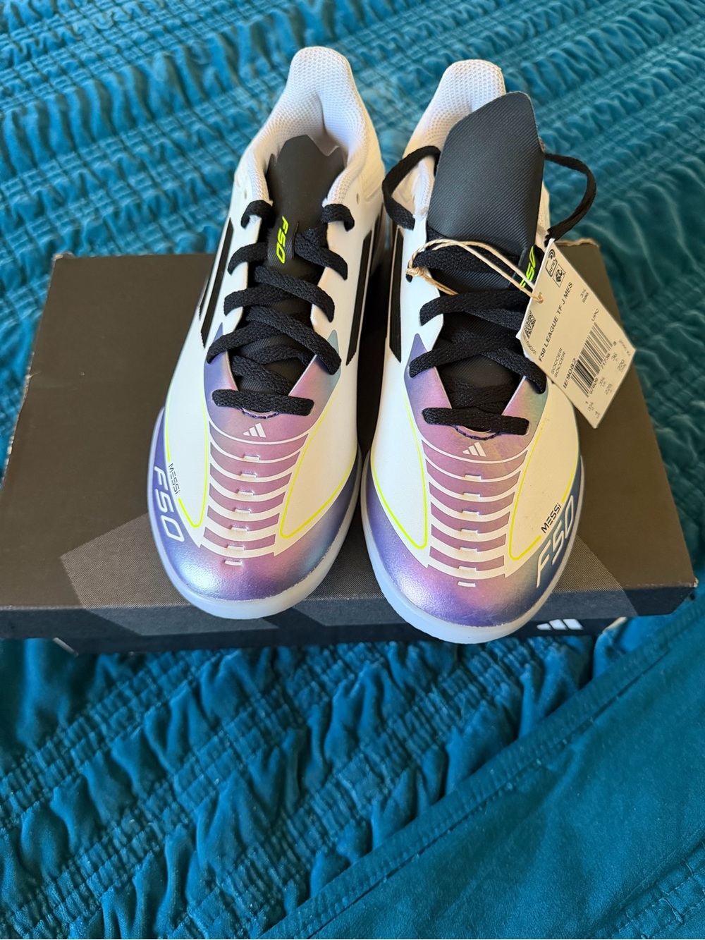 adidas Kids Sneakers in White with Purple and Yellow Accents